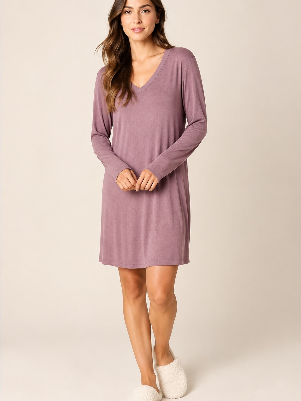 Softies Natalie Classic V-Neck Nightgown Driftwood Modal Long Sleeve Small NWT - Picture 10 of 10